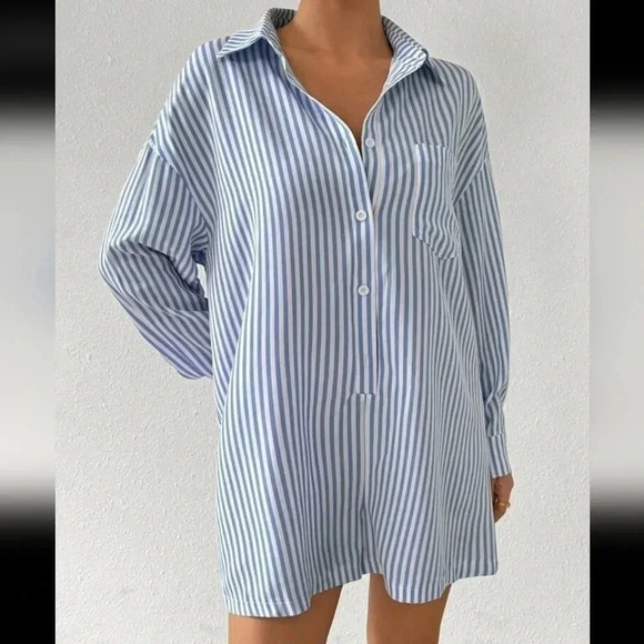 Ladies' Striped Printed Casual Shirt Collar Romper - Picture 5 of 5